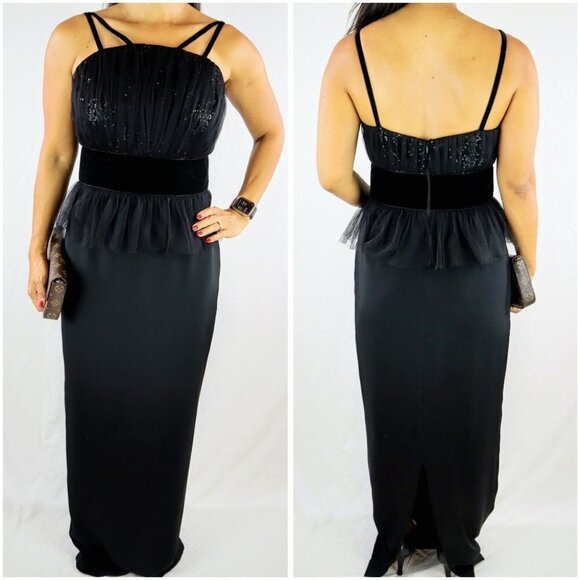 NWT Marchesa Notte Black Velvet Sequin Formal Gown $1095 - Picture 1 of 11